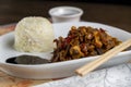 Chineese dish with rice and chicken