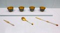 Chines ancient gold-jade dishware Royalty Free Stock Photo