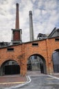 Chinese 1950's factory buildings with chimneys