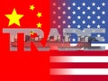 Chinese American flags with trade text illustration Royalty Free Stock Photo