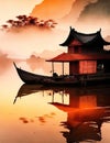 A chinese ancient boat on the water Royalty Free Stock Photo