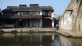 Chinese ancient hourse & bridge,old woman faltering,water town resident life.