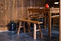 Chinese ancient style tavern wooden table and wooden bench Royalty Free Stock Photo