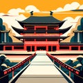 Chinese ancient temple in cartoon style. Landmarks of China. Vector illustration AI generated Royalty Free Stock Photo