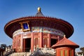 Chinese ancient Temple of Heaven. Asian architectural background. unique round roof of the temple on the blue sky background Royalty Free Stock Photo