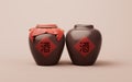 Chinese ancient wine with retro style, 3d rendering. Translation on the jar: wine