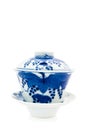 Chinese antique blue and white tea bowl, cover and saucer, Royalty Free Stock Photo