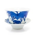 Chinese antique blue and white tea bowl, cover and saucer, Royalty Free Stock Photo