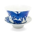 Chinese antique blue and white tea bowl, cover and saucer, Royalty Free Stock Photo