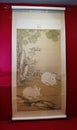 Chinese Antique Qing Kangxi Leng Mei Painting Scroll Color on Silk Drawing Recumbent Rabbits Sketch Bunnies Arts Imperial Treasure