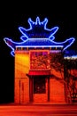 Chinese architectural building at night on Broadway Street, Los Angeles