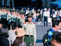 Chinese armed police command traffic in line on Nanjing Road