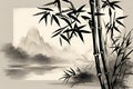 Chinese art Bamboo ink painting in black grey and cream colors Royalty Free Stock Photo