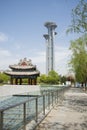Chinese Asia, Beijing, Asia China, Beijing, Olympic Park, sinking, gardenÃ¯Â¼ÅThe antique architecture and modern architecture,