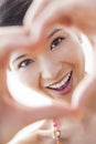 Chinese Asian Woman Girl Hand Heart Finger Frame Royalty Free Stock Photo