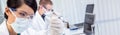 Asian Female Woman Scientist Medical Working in a Research Lab or Laboratory Panorama Royalty Free Stock Photo