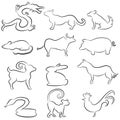 Chinese Astrology Animal Line Drawings Royalty Free Stock Photo