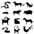 Chinese Astrology Animal Silhouettes Royalty Free Stock Photo