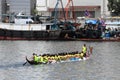 Chinese athletes on dragon boat Royalty Free Stock Photo