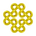 Chinese auspicious knot made of intertwined golden mobius stripes. Ancient traditional symbol