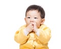 Chinese baby boy suck finger Royalty Free Stock Photo