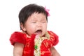 Chinese baby girl crying isolated