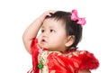 Chinese baby girl scratching head