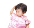 Chinese baby girl scratching head Royalty Free Stock Photo