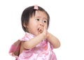 Chinese baby girl suck finger into mouth Royalty Free Stock Photo