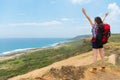 Chinese backpacker visiting the hiking mountain Royalty Free Stock Photo