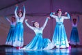 Chinese ballerinas performing in blue dresses Royalty Free Stock Photo