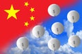 Chinese balloon incident 2023, balloons under in the sky with flag of China, Spy balloon, violation airspace concept