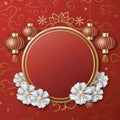 Chinese Banner Background Vector Illustration. Chinese frame with lanterns on traditional red background with copy space. Royalty Free Stock Photo