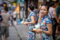 Chinese beautiful woman giving away product samples