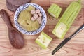 Chinese bitter gourd with meat ball in soup . Royalty Free Stock Photo