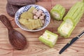 Chinese bitter gourd with meat ball in soup . Royalty Free Stock Photo