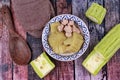 Chinese bitter gourd with meat ball in soup . Royalty Free Stock Photo