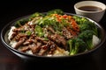 Chinese black pepper beef and broccoli stir-fry served in a light bowl. Royalty Free Stock Photo