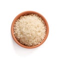 Chinese blanched rice spilling out over a white background