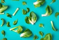 Chinese Bok Choy over blue color tea towel background