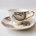 Chinese bone porcelain, teacup and saucer on a white background. Generative AI