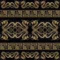 Chinese Borders. Traditional gold ornamental dragons seamless pattern with meander borders. Happy Chinese new year 2024 Zodiac