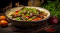 chinese bowl of noodles with beef and vegetables Royalty Free Stock Photo