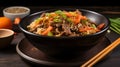 chinese bowl of noodles with beef and vegetables Royalty Free Stock Photo