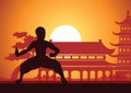 Chinese Boxing Kung Fu martial art famous sport,monk Train to fight,around with Chinese temple