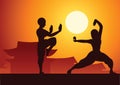 Chinese Boxing Kung Fu martial art famous sport,two boxer fight