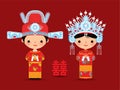 Chinese bride and groom cartoon wedding