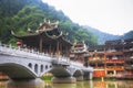 A chinese bridge over the tuojiang river Royalty Free Stock Photo