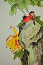 Chinese brush painting bird House sparrow Royalty Free Stock Photo