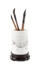 Chinese brush pot and writing brush Royalty Free Stock Photo